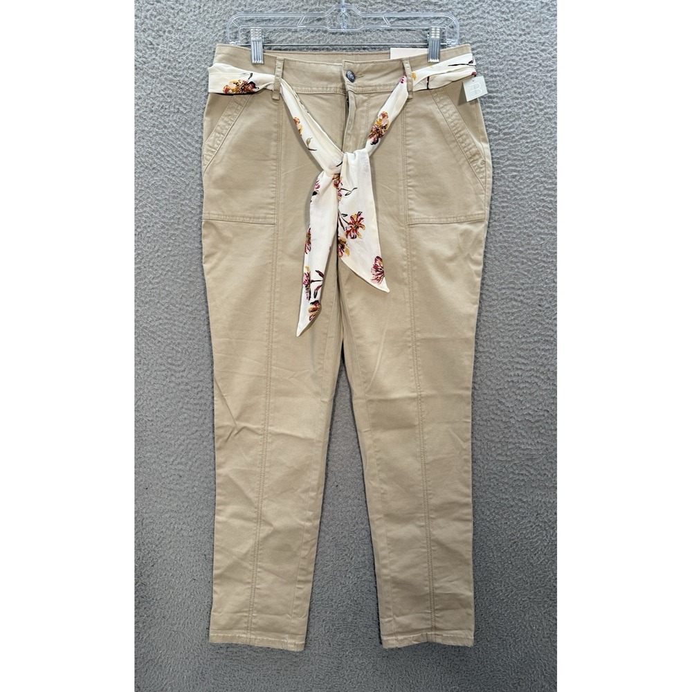Maurices Pants Womens 4 Tan Slouchy Chino Belted Stretch Preppy Careerwear NEW